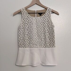 Ann Taylor Floral Embroidered Peplum Top, Cream/Nude